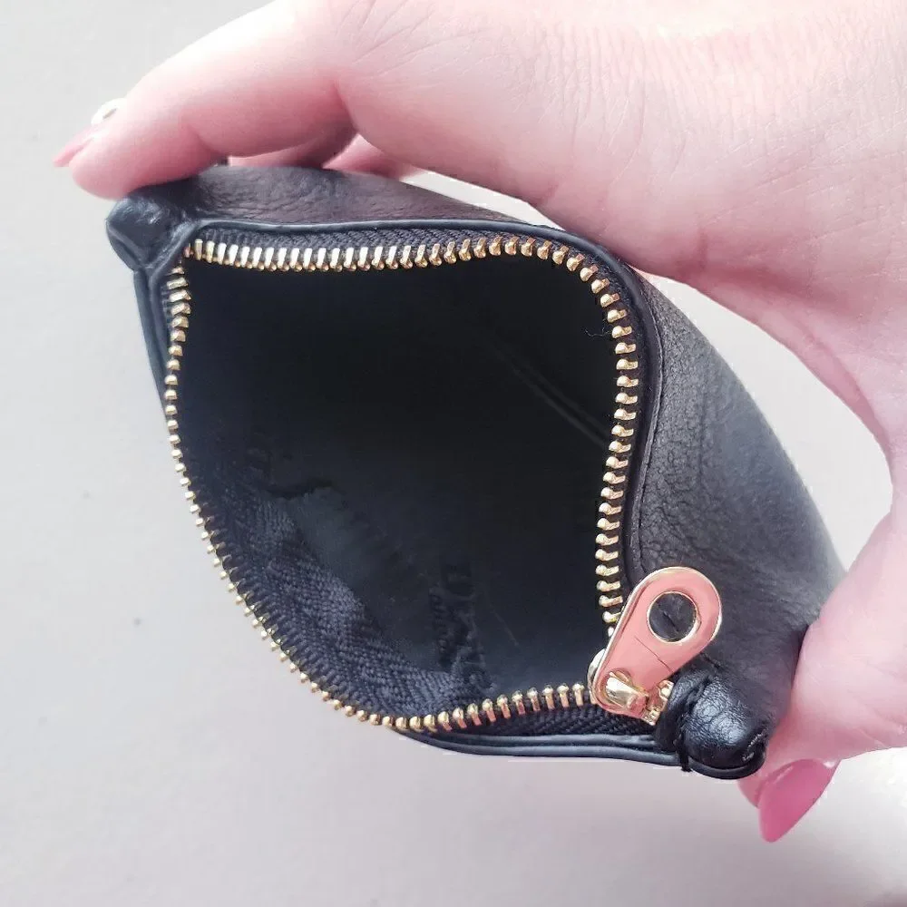 Dune London Black Leather Coin Purse Small 3 x 5 Wallet Gold Hardware